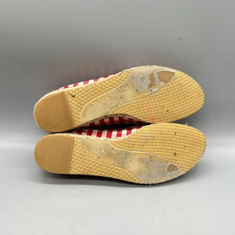 Stuart Weitzman Shoes Womens 6.5 Red Gingham Cotton Espadrille Flats Bow Vtg